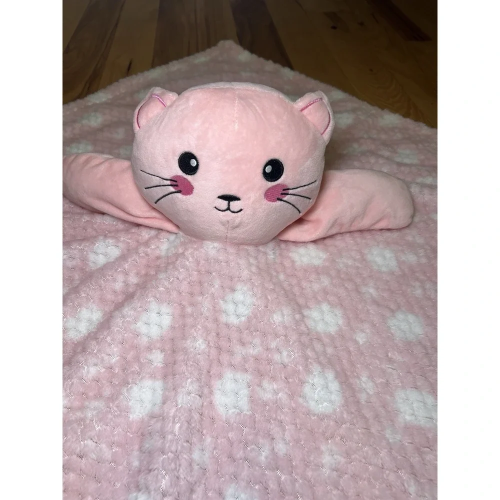 Sam Salem and Son Pink Kitty Cat Large Plush Baby Blanket Security Lovey LARGE